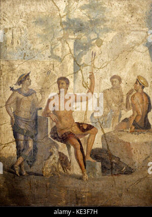 Römischen Fresko Meleager und Atalanta ruht die Jagd nach dem kalydonischen Eber. 1. Haus der Zentaur. Pompeji. Nationalen Archäologischen Museum. Neapel. Italien. Stockfoto