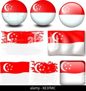 Singapur Fahne auf verschiedene Elemente Abbildung Stock Vektor