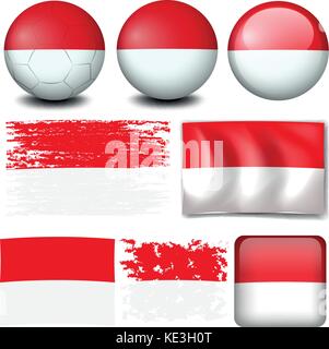 Indonesien Flagge auf verschiedene Elemente Abbildung Stock Vektor