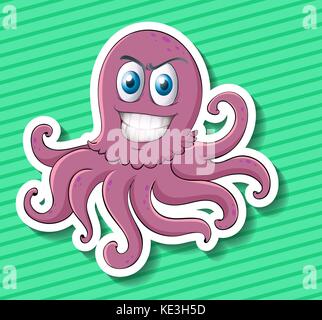 Aufkleber lila Kraken Abbildung Stock Vektor