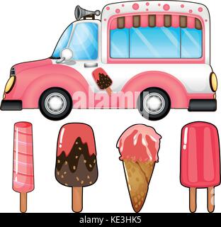Ice Cream Truck und viele Eis Abbildung Stock Vektor