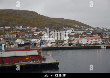 Honningsvag, Norwegen. 18 Okt, 2017. Grauer Himmel über Honningsvåg, Norwegen. Credit: Keith Larby/Alamy leben Nachrichten Stockfoto