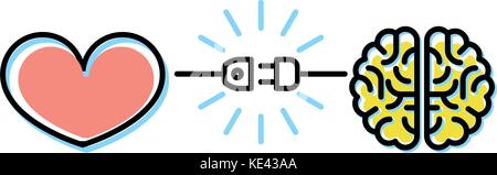 Herz und Gehirn Wechselwirkungen Konzept - elektrische Steckverbindung Stock Vektor