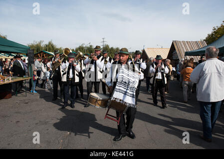 CLUJ NAPOCA, RUMÄNIEN - 15. OKTOBER 2017: Eine traditionelle Blasband, die während der Herbstmesse rumänische Volksmusik auf Bläsern aufführt Stockfoto