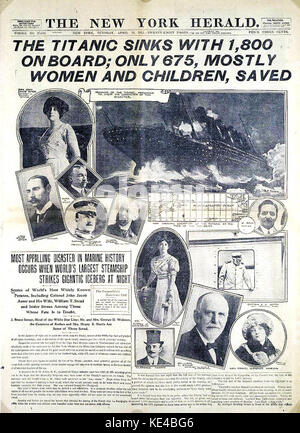 Titanic New York Herald Vorderseite Stockfoto
