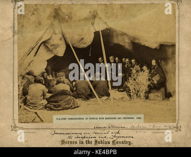 Us Armee Kommissare in Rat und Arapahoes Cheyennes. Fort Laramie, Wyoming. Gen. William S. Harney und William T. Sherman Stockfoto