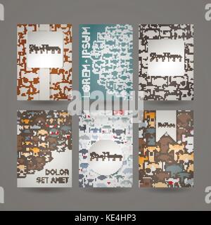 Satz von kartenvorlagen mit cute Cartoon, Katzen und Hunde mit unterschiedlichen Emotionen. Aufkleber und Designs vector Sammlung. Stock Vektor