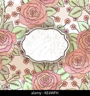 Grußkarte mit Vintage Rosen können als Einladungskarte für Hochzeit, Geburtstag und andere Urlaub und Sommer Hintergrund verwendet werden. Vector Illustration wit Stock Vektor