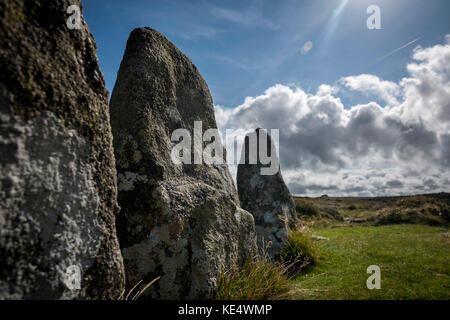 Scorhill Bronzezeit Steinkreis in der Nähe von Gidleigh im Nationalpark Dartmoor, Devon, Großbritannien Stockfoto
