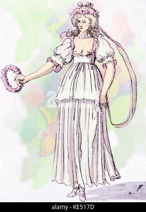 Inigo Jones die Kostüme für die 'Spring' in Ben Jonson Masque" Chloridia: Riten zu Chloris und Ihre Nymphen'. Durchgeführt 1631. IJ: 15. Juli 1573 - 21. Juni 1652. BJ, englischer Dramatiker: 11. Juni 1572 - 6. August 1637. Stockfoto