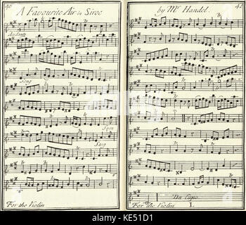 Händels operea Siroc, Musik für die Violine, p 40-41 - "ein Favorit Luft in Siroc, von Herrn Händel. "In London, 1731 veröffentlicht. Georg Friedrich Händel, Deutscher Komponist: 23. Februar 1685 - 14. April 1759 Stockfoto