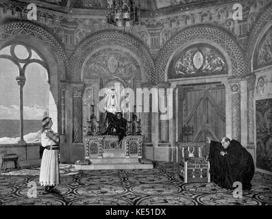 Akt I von Jules Massenets Oper Grisélidis mit Hector Dufranne wie der Marquis, Lucien Fugére wie der Teufel und Emile Jacquin wie Le Prieur. In der Opéra-comique, Paris, Frankreich uraufgeführt wurde. 20. November 1901. JM: der französische Komponist, 12. Mai 1842 - 13. August 1912 LF: Französische Bariton, 22. Juli 1848 - 15. Januar 1935 HD: Französische Bass - Bariton, 25. Oktober 1870. - 4. Mai 1951 Stockfoto