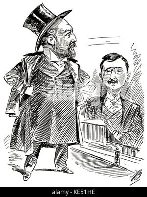 Sir Augustus Harris (auch bekannt als Augustus Druriolanus) - der Schauspieler, Impresario, und Dramatiker (links) mit James 'Michael' Glover. Pantomime Probe im Drury Lane Theatre in London. Bildunterschrift lautet: "Szene: Drury Lane Stadium. Zeitraum: Pantomime einstudieren. Dramatis Personae: Sir Augustus Harris und James 'Michael' Glover. Eine Gelegenheit, wenn Druriolanus war wirklich mit mir" genervt. AH: 1852 - 22. Juni 1896. Stockfoto