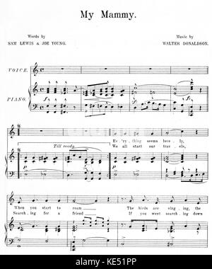 "My Mammy"-Song komponiert von Walter Donaldson. Kerbe. Veröffentlicht: London, Herman Darewski - New York, Irving Berlin, 1921. Song, berühmt durch Al Jolson, US-amerikanische Schauspielerin und Sängerin. Worte von Sam Lewis & Joe Young. Stockfoto