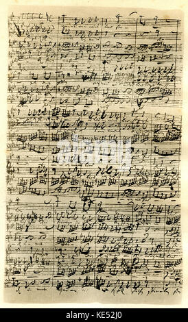 Johann Sebastian Bachs handgeschriebene Manuskript Score für seine Motette inget dem Herrn" (Singet dem Herrn), Bars 106-119. JSB, Deutscher Komponist: 21. März 1685 - vom 28. Juli 1750. Stockfoto