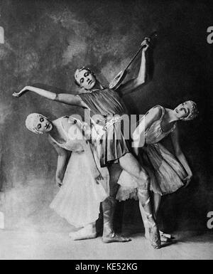 Serge Lifar, Cerniseva und Dobrowska im Ballett "Apollon Musagète". Choreographie Balanchine (Europäische Produktion) und der Musik von Igor Strawinsky, 1928. Premiere in New York (Choreographie Bolm). SL: Russisch-französischen Tänzer, Choreograph, Regisseur und Schriftsteller, 1905-1986. Stockfoto