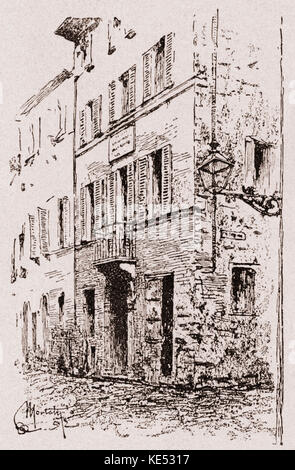 Gioacchino Rossini - Geburtsort des italienischen Komponisten in Pesaro Gravur von A. Montalti. 29 Februar 1792 - 13. November 1868. Auch Gioachino Stockfoto