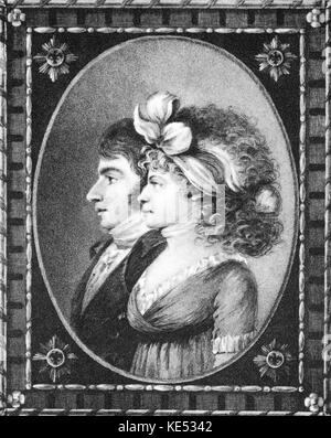 Fürst Antoni Radziwill und seine Frau Prinzessin Luise von Preußen, 1798. Kupferstich von Heinrich Sintzenich, nach Zeichnung von Wanda Borch, 1798. Fürst Antoni, polnisch-litauischen Aristokrat, Musiker & Politiker: 13. Juni 1775 - 7. April 1833. Patron von Frédéric Chopin. Stockfoto