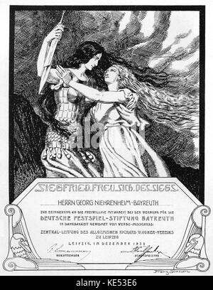 Richard Wagners "Der Ring des Nibelungen" (Der Ring des Nibelungen). Die "siegfriedkarte freut sich über seinen Sieg. Abbildung von Franz Staffen. RW: deutsche Komponist & Autor, 22. Mai 1813 - vom 13. Februar 1883. Stockfoto