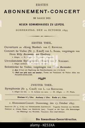 Erstes Konzert von Arthur Nikisch im Gewandhaus zu Leipzig, 17. Oktober 1895 durchgeführt. Ungarisch-Leiter vom 12. Oktober 1855 bis 23. Januar 1922. Stockfoto