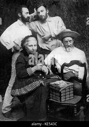 Curie Family Portrait. Stehen, Jacques und Pierre Curie; sitzt, ihre Mutter, Mme Heilen, und Vater, Dr. Eugene Curie. Pierre teilten die 1903 Nobelpreis für Physik mit seiner Frau Maria Sklodowska-Curie (Marie Curie) und Henri Becquerel. PC: der französische Physiker und Pionier in der Radioaktivität, 15. Mai, 1859 - 19. April 1906. Stockfoto