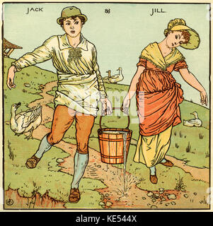 Jack und Jill, Kinderlieder, Illustration (1877) von Walter Crane. Englischer Künstler von Kunst und Handwerk Bewegung, 15. August 1845 - 14. März 1915 Stockfoto