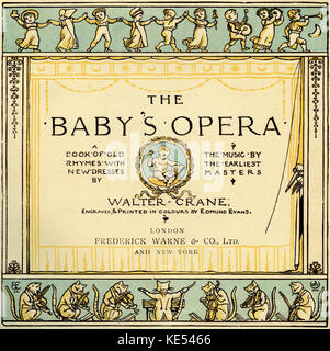 Das Baby's Opera Titlepage von Walter Crane. Erstmals im Jahre 1877 veröffentlicht. Zeigt Kinder tanzen und feline Orchester. Englischer Künstler von Kunst und Handwerk Bewegung, 15. August 1845 - 14. März 1915 Stockfoto