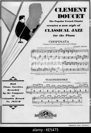 Lisztonia Score Abdeckung (Rückseite) für Fantasia für Klavier auf die Motive von Liszt, von Clement Doucet. Chopinata - Fantasia in Fox Trot Rhythmus auf die Motive von Chopin; Wagnereske - Fantasie für Klavier auf die Motive von Wagner. Von Sam Fox, Paris 1927 veröffentlicht. Stockfoto