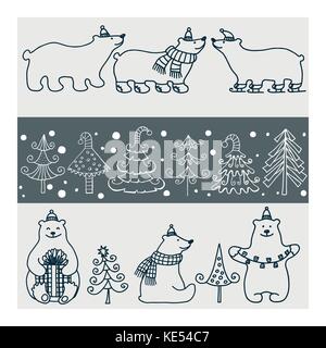 Vektor einrichten der Symbole von Eisbären und Weihnachtsbäume Stock Vektor