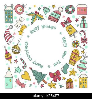 Cartoon Abbildung: Frohe Weihnachten und einen guten Rutsch ins neue Jahr. Stock Vektor