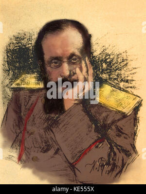 César CUI, Portrait. Russischer Komponist, 1835-1918. Eine der "Fünf" (Rimski-korsakow, Mussorgski, Borodin, Balakirew, Cui). Colorized Version. Stockfoto