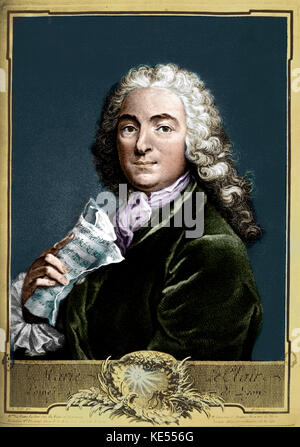 Jean Marie Leclair holding Ergebnis. Französische Geiger und Komponist. 10. Mai 1697 - 22. Oktober 1764. Eingefärbte Version. Stockfoto