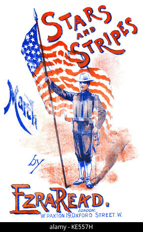 Sterne und Streifen März von Esra lesen. Enthält die Das Star Spangled Banner. Score, Amerikanischer Soldat, die amerikanische Flagge. London, Paxton, 191 -. Nationalhymne der Vereinigten Staaten von Amerika. Auf der Grundlage von Gedicht in 1814 von Francis Scott Key geschrieben Stockfoto
