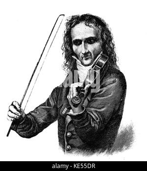 Niccolo Paganini - Porträt des italienischen Violinisten und Komponisten Violine zu spielen. 27. Oktober 1782. - 27. Mai 1840. Stockfoto