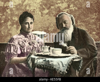 Johann Strauss II Frau Adele mit Brahms in Ischl. Strauss II: Der oesterreichische Komponist, Dirigent und Geiger (1825-1899). Brahms: Deutscher Komponist, 1833-1897. JS II. Der oesterreichische Komponist, Dirigent und Violinist, 25. Oktober 1825 - vom 3. Juni 1899. Stockfoto