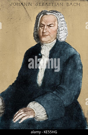 Johann Sebastian Bach, gezeichnet von Emil Orlik. Deutscher Komponist und Organist, 21. März 1685 - vom 28. Juli 1750. EO: tschechische Künstler, Kupferstecher und lithograf: 21. Juli 1870 bis 28. September 1932. Eingefärbte Version. Stockfoto