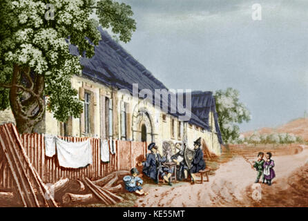 Franz Joseph Haydn - Geburtshaus in Rohrau, Österreich. Österreichischen Komponisten, 31. März 1732 bis 31. Mai 1809. Eingefärbte Version. Stockfoto