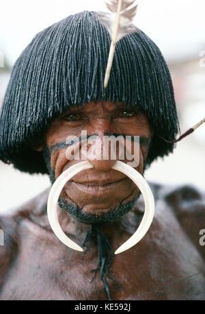 Indonesien. Irian Jaya. Portrait von Dani Stammesangehörigen. Stockfoto