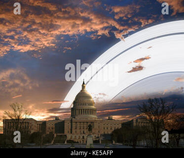 Artist's Konzept der planetarischen Ringe der Erde über das Kapitol in Washington, D.C. Stockfoto