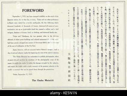 Theosakamainichi earthquakepictorialedition 1923 Vorwort Stockfoto