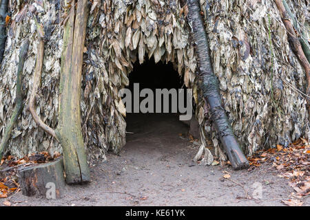 Traditionelle ländliche afrikanische Hütte - aus Blättern und Holz Stockfoto