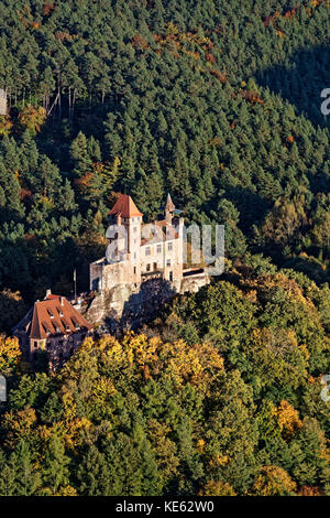 Burg Berwartstein Luftaufnahme Stockfoto