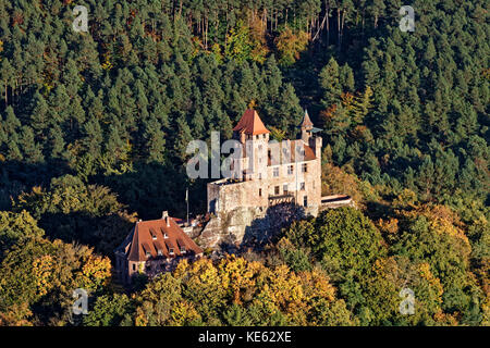 Burg Berwartstein Luftaufnahme Stockfoto