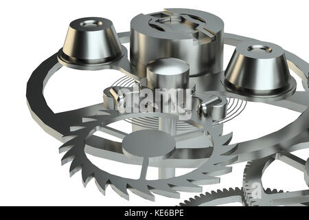 Metall Uhrwerk auf weißem Hintergrund Stockfoto