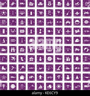 100 Spielzeug für Kinder Icons Set grunge Lila Stock Vektor