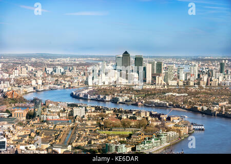 Canary Wharf,, Luftaufnahme des Londoner Skyline von Shard Stockfoto