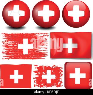 Schweiz Flagge auf verschiedene Elemente Abbildung Stock Vektor