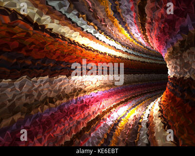 Abstrakter bunter digitaler Hintergrund, leerer dunkler dreieckiger Tunnel, 3D-Rendering-Illustration Stockfoto