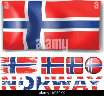 Norwegen Flagge in verschiedenen Designs Abbildung Stock Vektor