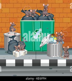 Dreckige Ratten aller Abfalleimern Abbildung Stock Vektor